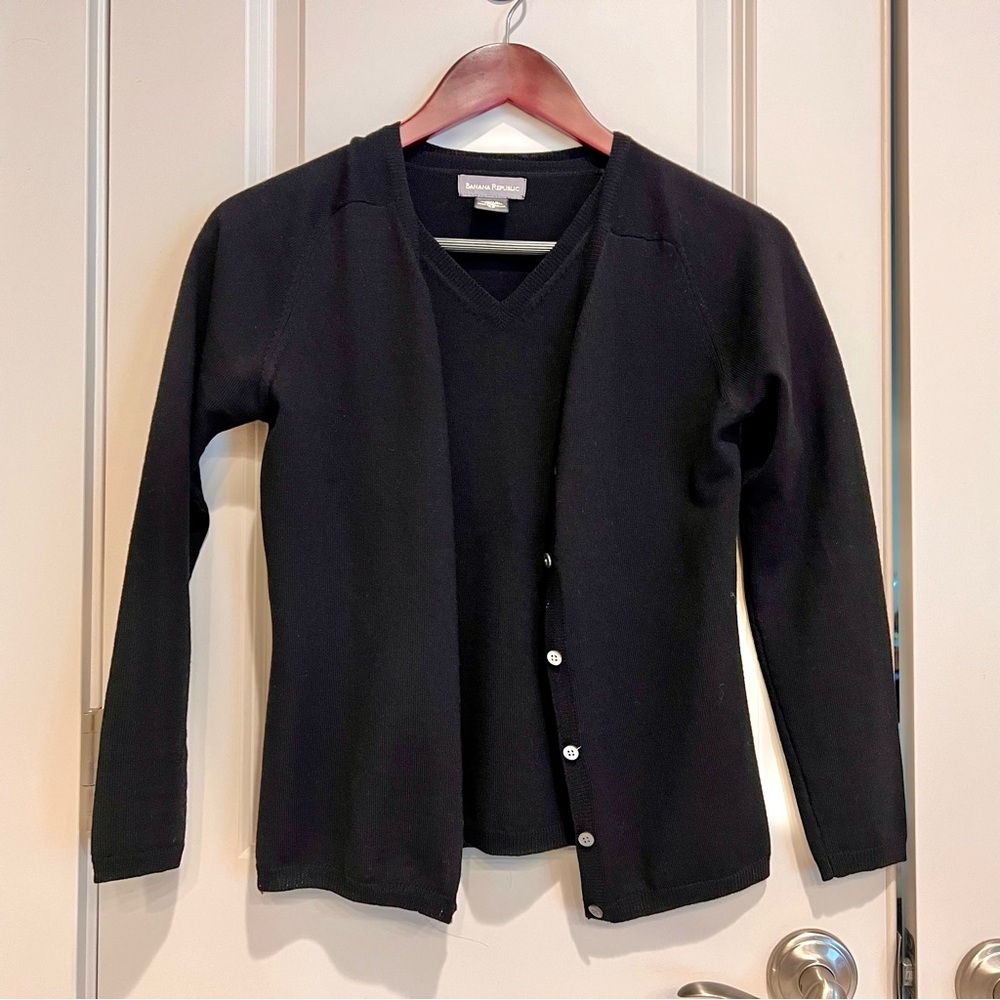 Banana Republic vintage fine merino sweater set twinset black XS